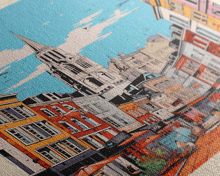 Charleroi Belgium Travel Poster Framed Canvas Print, Midcentury Modern Art, Pop Art Wall Decor, Home Decor, Vacation Gift, Living Room Art