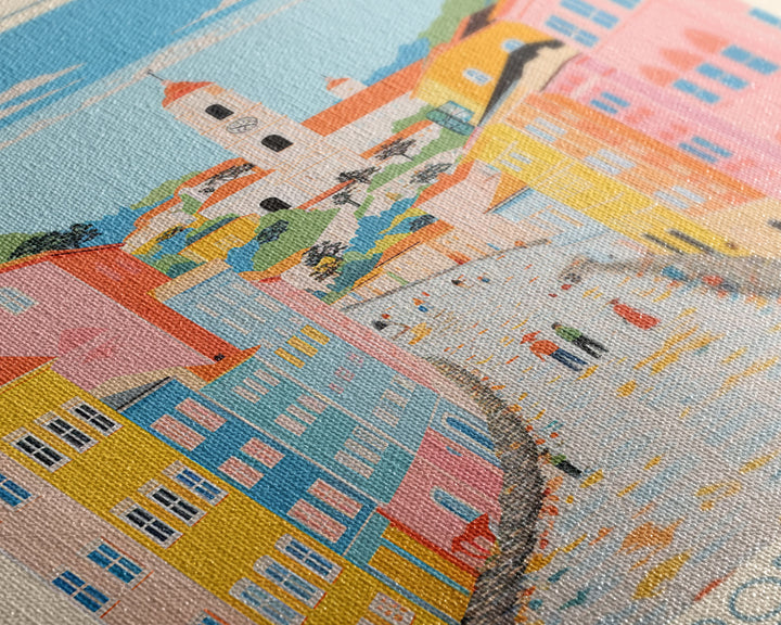 Coimbra Portugal Travel Poster Framed Canvas Print, Midcentury Modern Art, Pop Art Wall Decor, Home Decor, Vacation Gift, Living Room Art