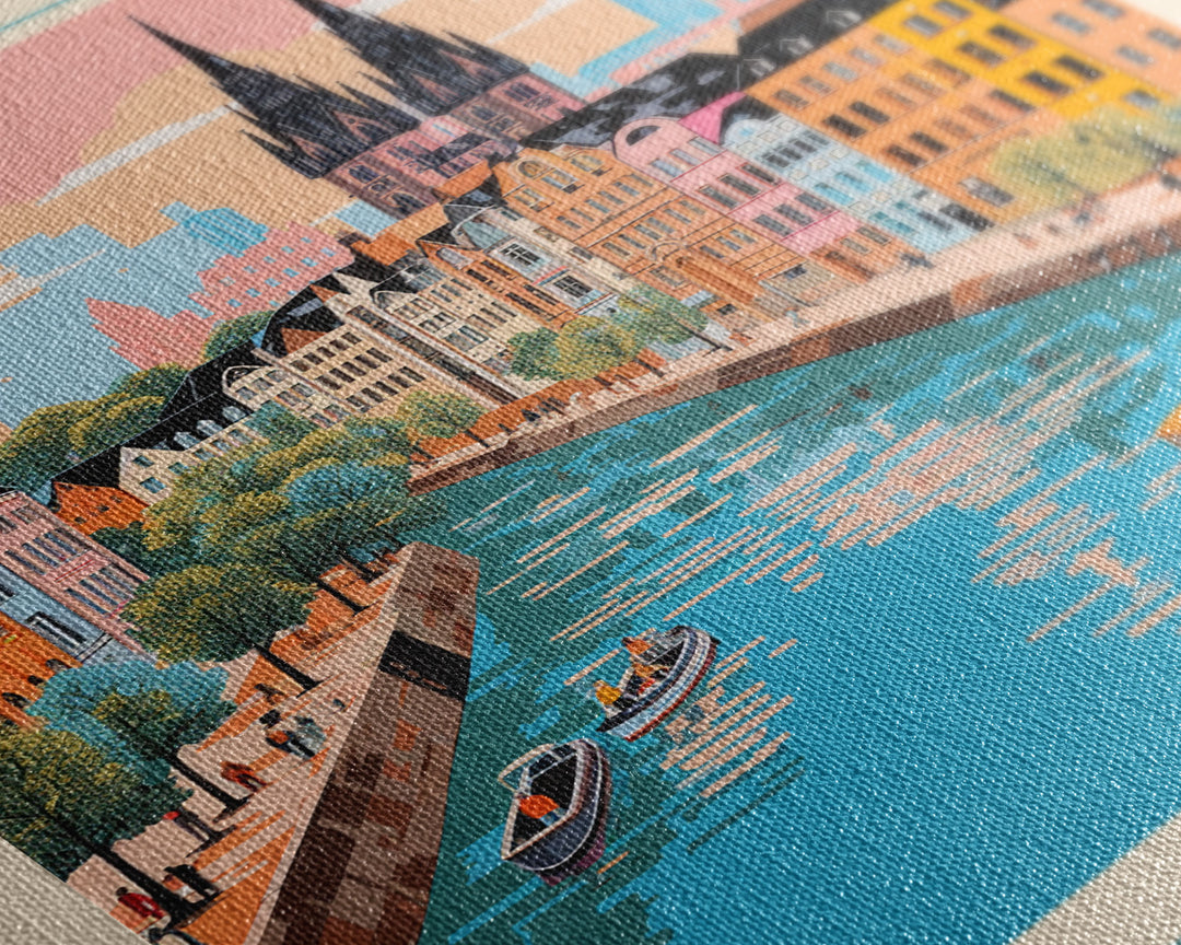 Cologne Germany Travel Poster Framed Canvas Print, Midcentury Modern Art, Pop Art Wall Decor, Scenic Wall Art, Living Room Art