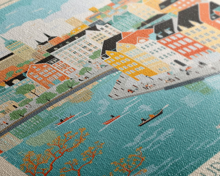 Copenhagen Denmark Travel Poster Framed Canvas Print, Vintage Style, Pop Art Home Decor, Scenic Wall Art, Living Room Decoration, Artistic Gift