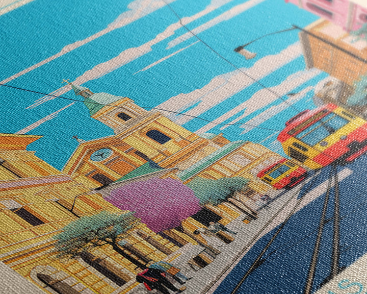 Craiova Romania Travel Poster Framed Canvas Print, Midcentury Modern Art, Pop Art Wall Decor, Home Decor, Vacation Gift, Living Room Art