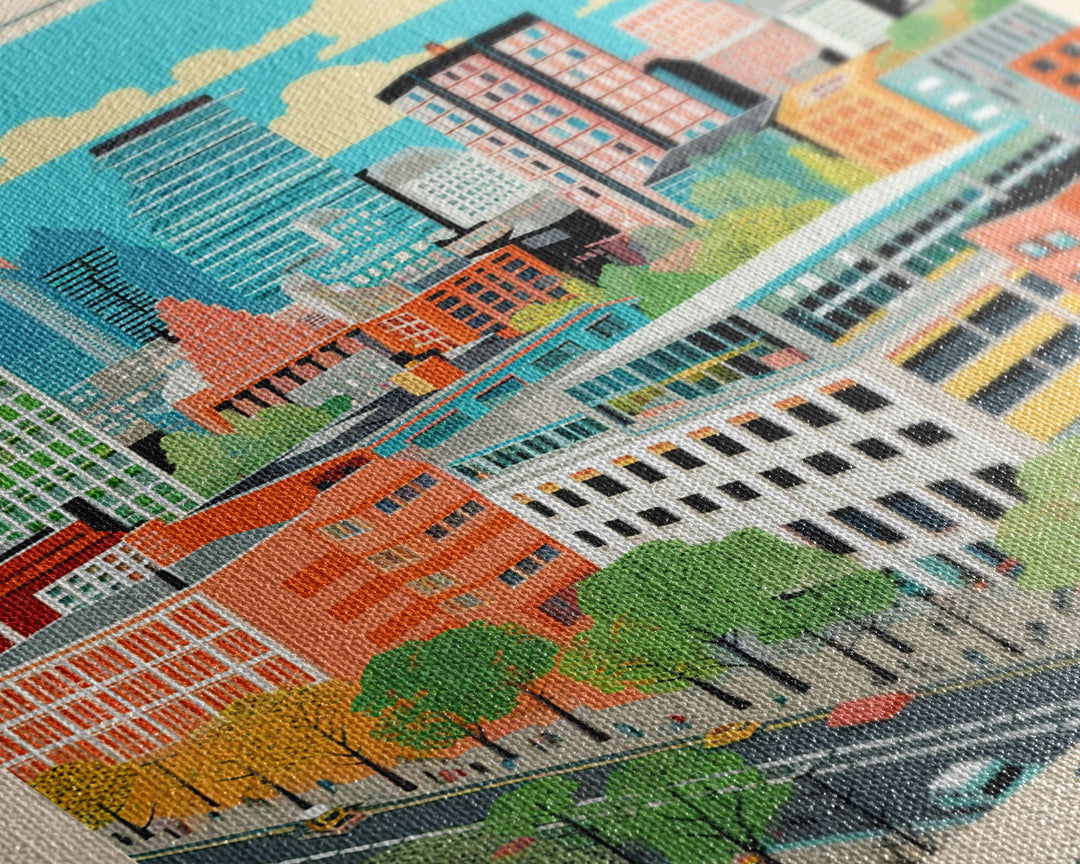 Düsseldorf Germany Travel Poster Framed Canvas Print, Midcentury Modern Art, Pop Art Wall Decor, Home Decor, Vacation Gift, Office Art