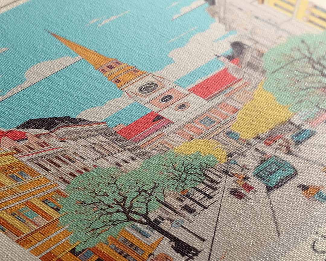 Debrecen Hungary Travel Poster Framed Canvas Print, Midcentury Modern Art, Pop Art Wall Decor, Home Decor, Vacation Gift, Living Room Art