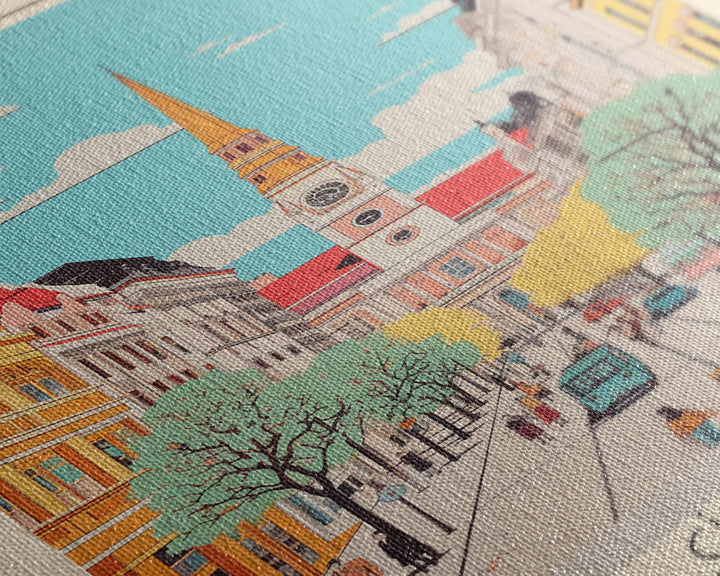 Debrecen Hungary Travel Poster Framed Canvas Print, Midcentury Modern Art, Pop Art Wall Decor, Home Decor, Vacation Gift, Living Room Art