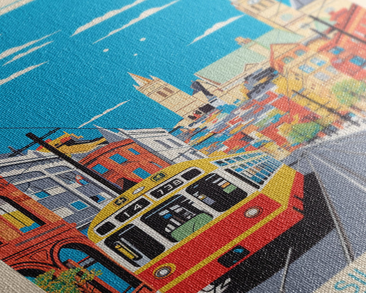 Derby United Kingdom Travel Poster Framed Canvas Print, Midcentury Modern Art, Pop Art Wall Decor, Scenic Wall Art, Living Room Art