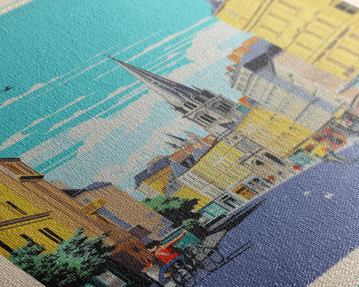 Dijon France Travel Poster Framed Canvas Print, Midcentury Modern Art, Pop Art Wall Decor, Home Decor, Vacation Gift, Living Room Art