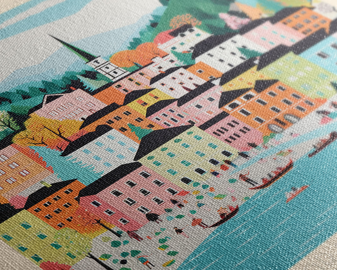 Doboj Bosnia and Herzegovina Travel Poster Framed Canvas Print, Midcentury Modern Art, Pop Art Wall Decor, Home Decor, Vacation Gift, Living Room Art