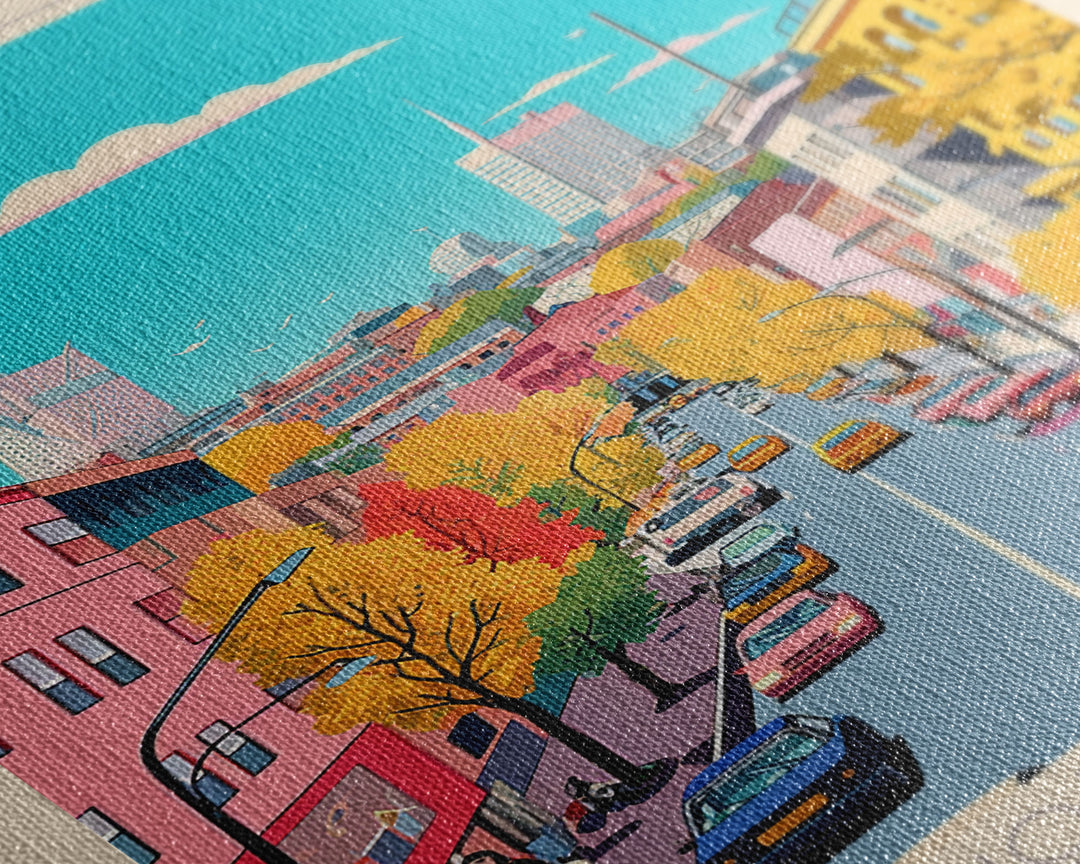 Dobrich Bulgaria Travel Poster Framed Canvas Print, Midcentury Modern Art, Pop Art Wall Decor, Home Decor, Vacation Gift, Living Room Art