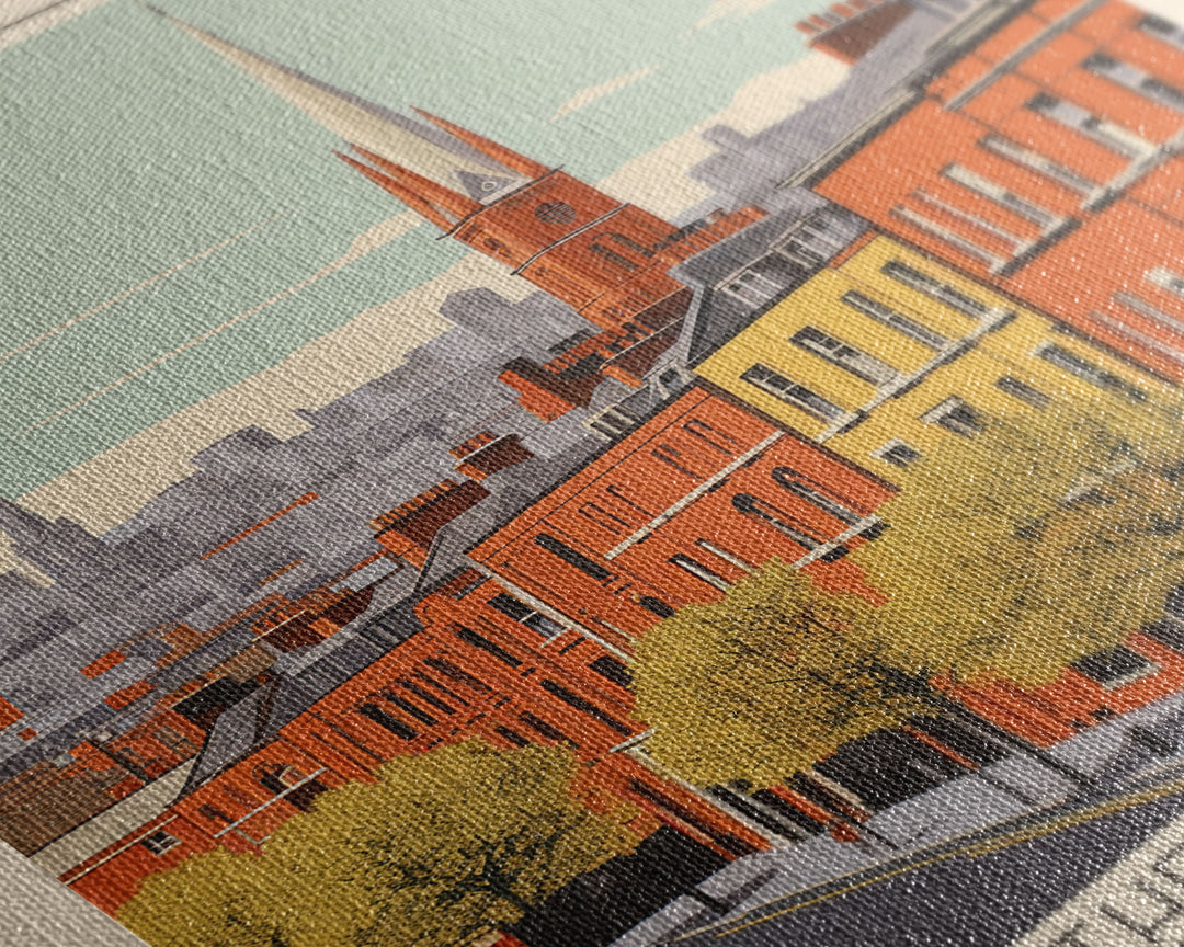 Dublin Ireland Travel Poster Framed Canvas Print, Midcentury Modern Art, Pop Art Wall Decor, Scenic Bedroom Art, Office Decoration