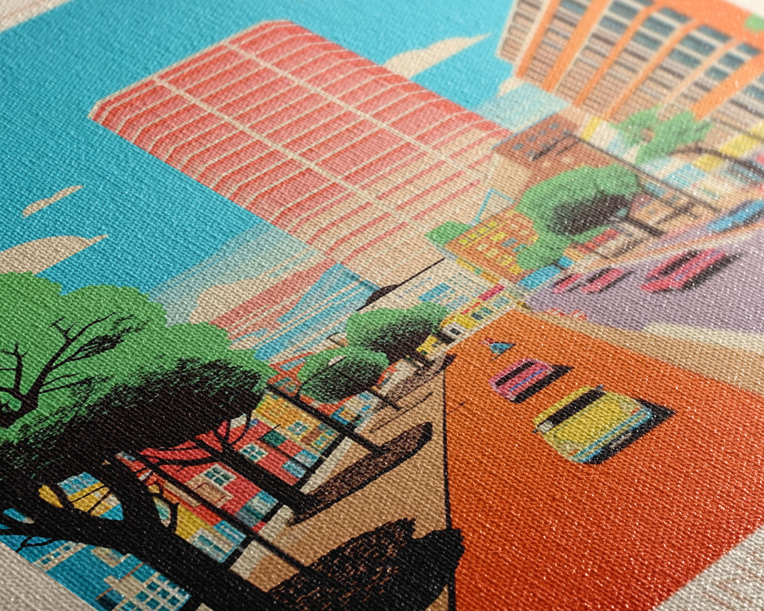 Duisburg Germany Travel Poster Framed Canvas Print, Midcentury Modern Art, Pop Art Wall Decor, Scenic Living Room Art, Bedroom Decor