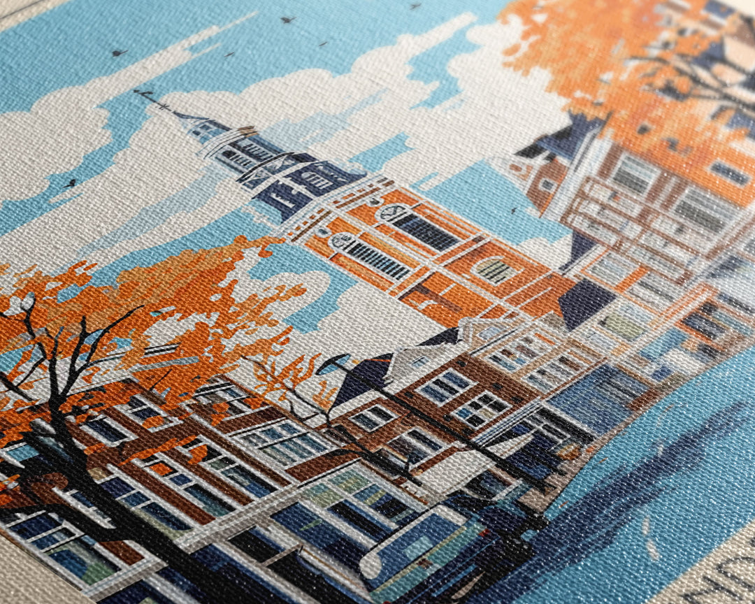 Enschede Netherlands Travel Poster Framed Canvas Print, Midcentury Modern Art, Pop Art Wall Decor, Scenic Wall Art, Bedroom Decoration