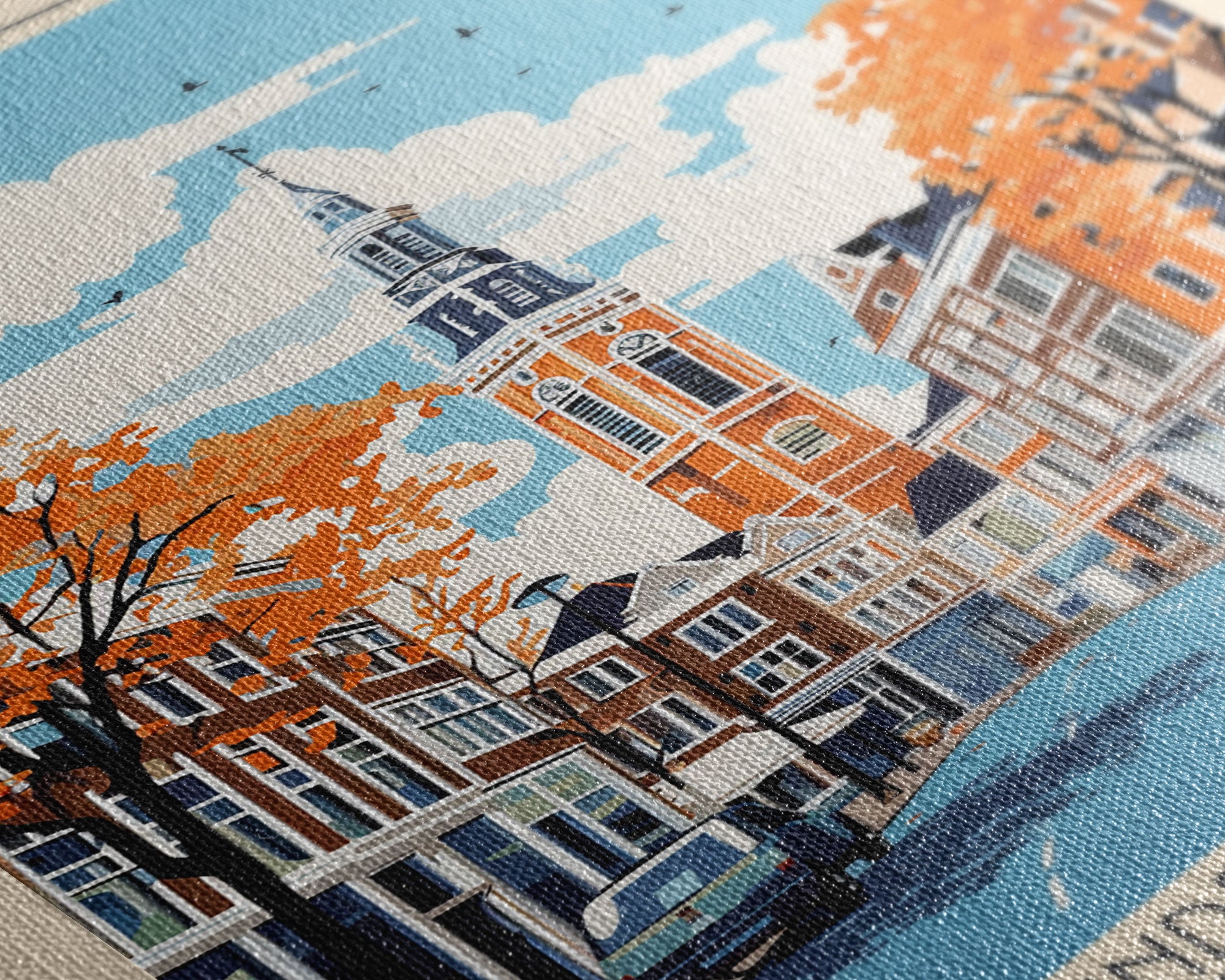 Enschede Netherlands Travel Poster Framed Canvas Print, Midcentury Modern Art, Pop Art Wall Decor, Scenic Wall Art, Bedroom Decoration