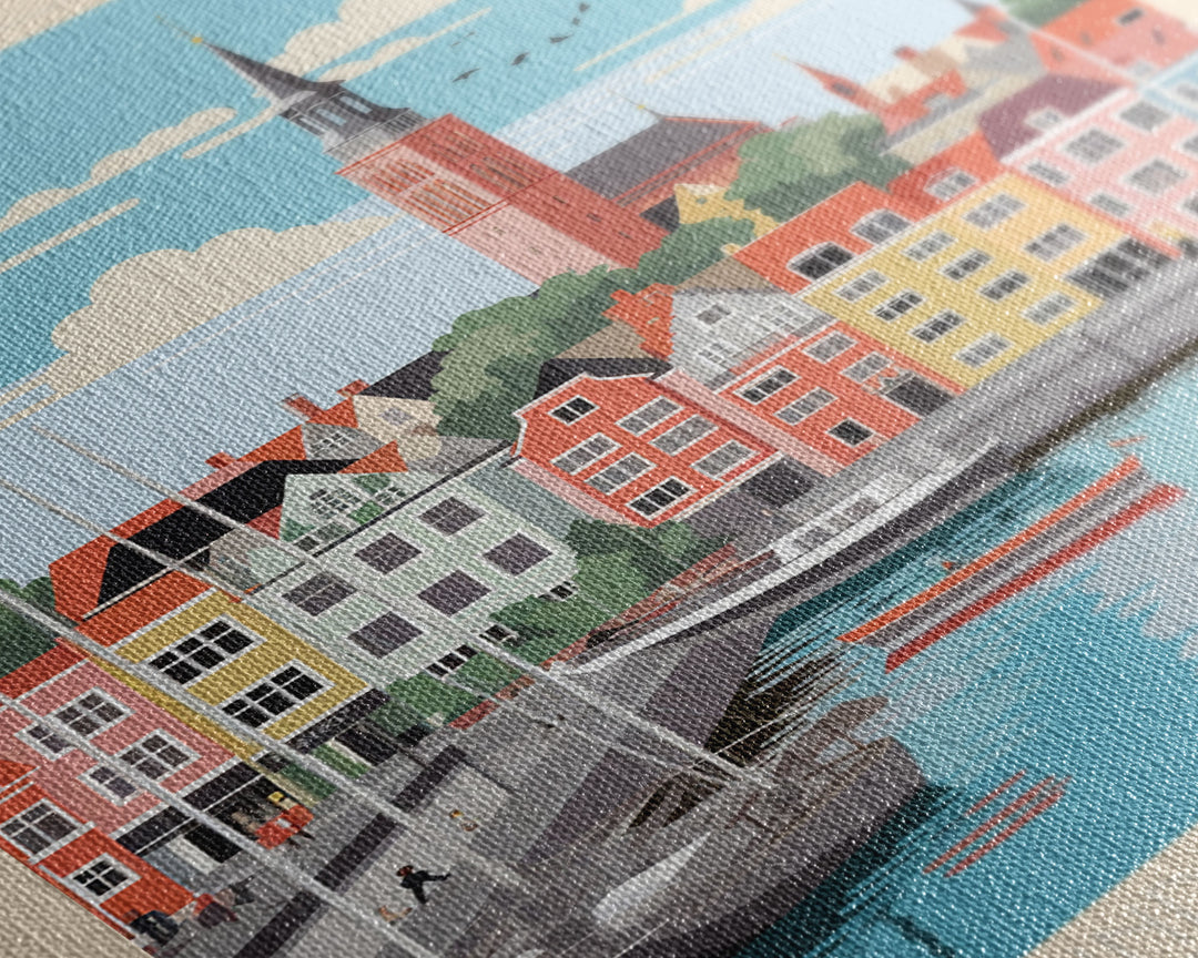 Esbjerg Denmark Travel Poster Framed Canvas Print, Midcentury Modern Art, Pop Art Wall Decor, Scenic Bedroom Art, Office Decoration