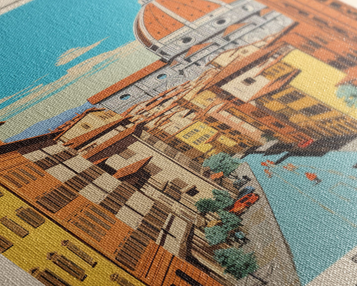 Florence Italy Travel Poster Framed Canvas Print, Midcentury Modern Art, Pop Art Wall Decor, Scenic Wall Art, Living Room Decoration, Office Art