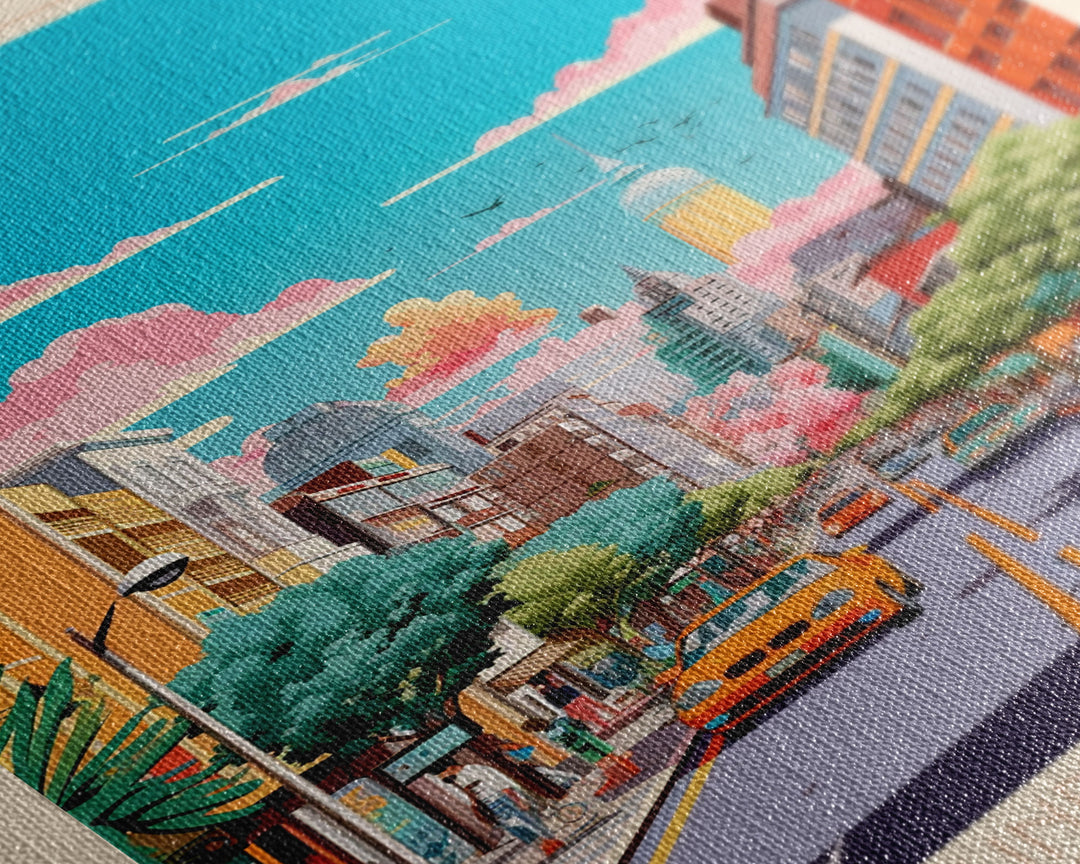 Fuenlabrada Spain Travel Poster Framed Canvas Print, Midcentury Modern Art, Pop Art Wall Decor, Scenic Wall Art, Living Room Decoration, Office Art