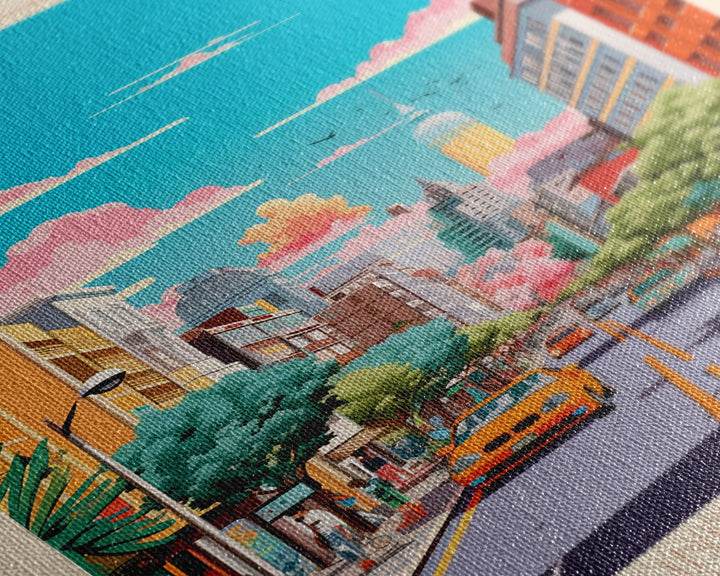 Fuenlabrada Spain Travel Poster Framed Canvas Print, Midcentury Modern Art, Pop Art Wall Decor, Scenic Wall Art, Living Room Decoration, Office Art