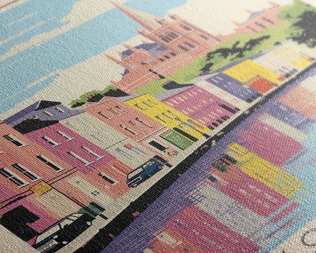 Galway Ireland Travel Poster Framed Canvas Print, Midcentury Modern Art, Pop Art Wall Decor, Scenic Bedroom Art, Office Decoration