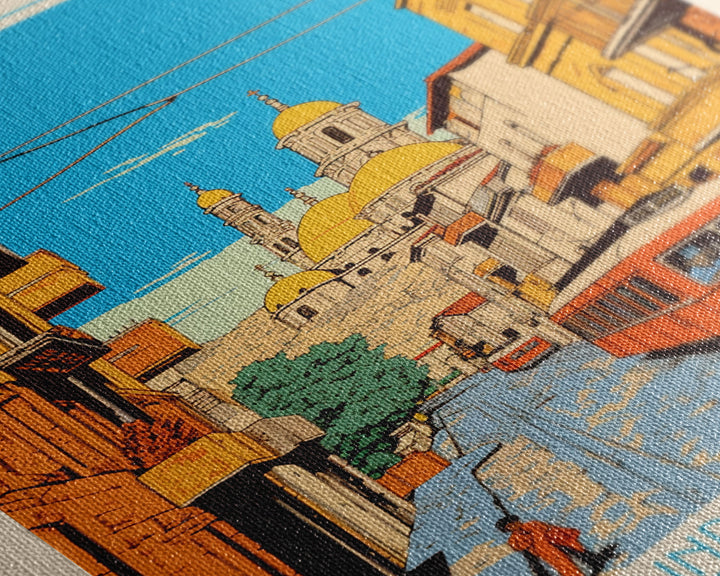 Gaziantep Turkey Travel Poster Framed Canvas Print, Midcentury Modern Art, Pop Art Wall Decor, Scenic Living Room Art, Bedroom Decor