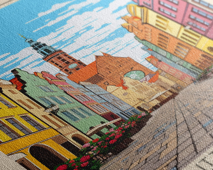 Gdańsk Poland Travel Poster Framed Canvas Print, Vintage Style, Pop Art Home Decor, Scenic Wall Art, Bedroom Decoration, Office Gift