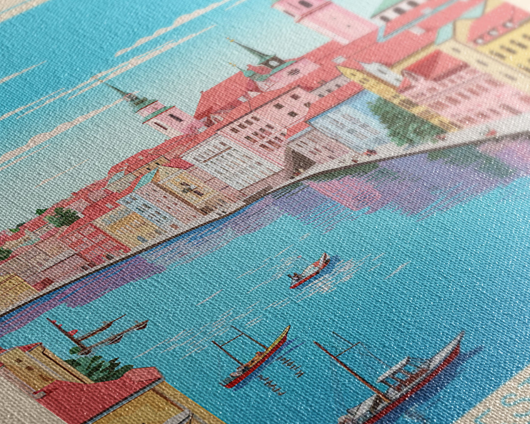 Gdynia Poland Travel Poster Framed Canvas Print, Midcentury Modern Art, Pop Art Wall Decor, Home Decor, Vacation Gift, Office Art