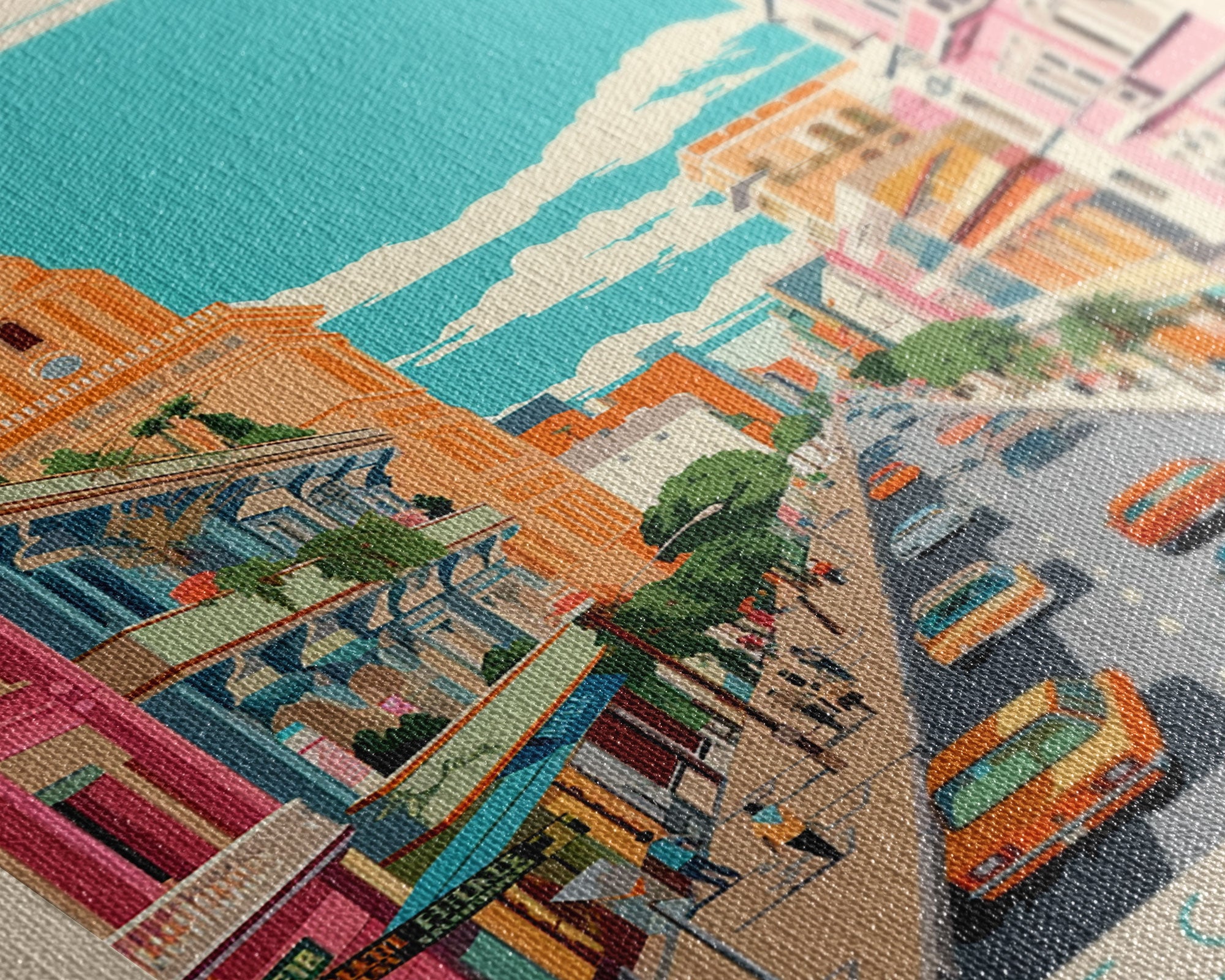 Getafe Spain Travel Poster Framed Canvas Print, Midcentury Modern Art, Pop Art Wall Decor, Scenic Wall Art, Bedroom Decoration