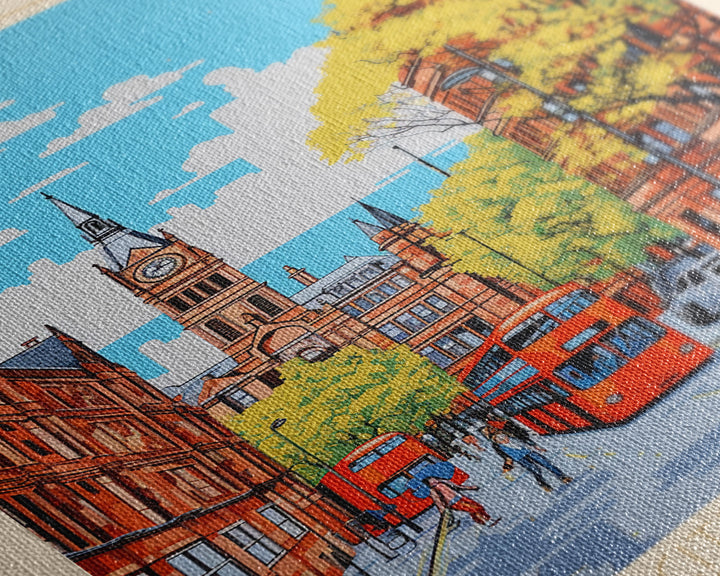 Glasgow United Kingdom Travel Poster Framed Canvas Print, Midcentury Modern Art, Pop Art Wall Decor, Scenic Bedroom Art, Office Decoration