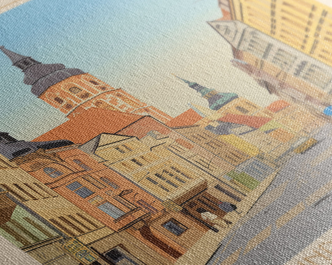 Gliwice Poland Travel Poster Framed Canvas Print, Midcentury Modern Art, Pop Art Wall Decor, Scenic Living Room Art, Bedroom Decor