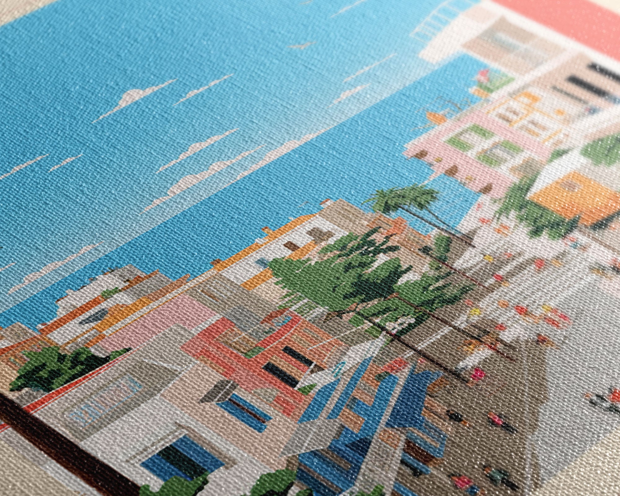 Glyfada Greece Travel Poster Framed Canvas Print, Midcentury Modern Art, Pop Art Wall Decor, Scenic Wall Art, Bedroom Decoration, Office Art