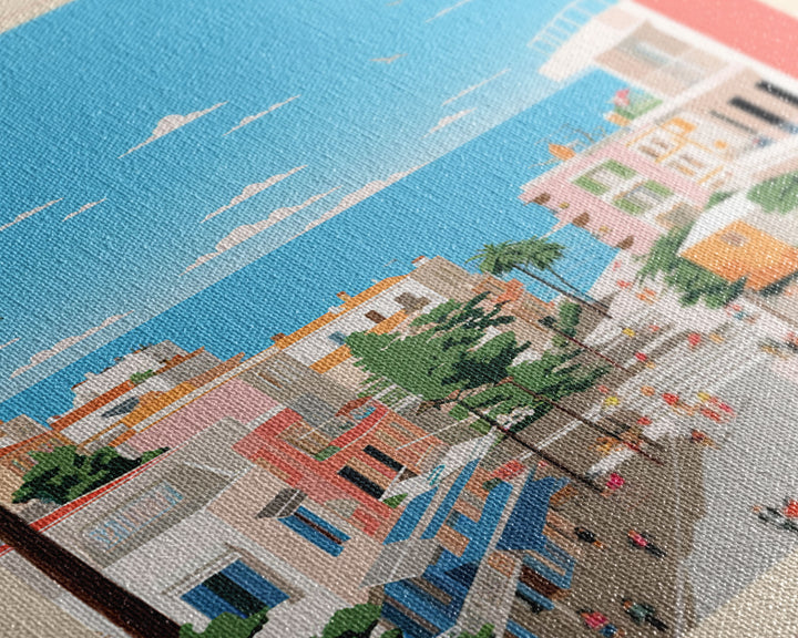 Glyfada Greece Travel Poster Framed Canvas Print, Midcentury Modern Art, Pop Art Wall Decor, Scenic Wall Art, Bedroom Decoration, Office Art