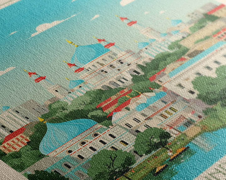 Grozny Russia Travel Poster Framed Canvas Print, Midcentury Modern Art, Pop Art Wall Decor, Scenic Wall Art, Living Room Decoration, Office Art