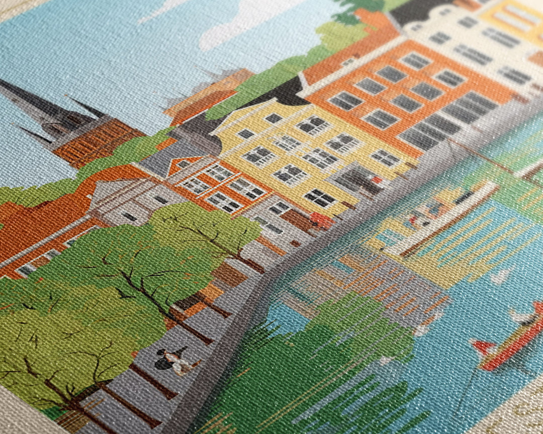 Haarlem Netherlands Travel Poster Framed Canvas Print, Midcentury Modern Art, Pop Art Wall Decor, Scenic Bedroom Art, Office Decoration