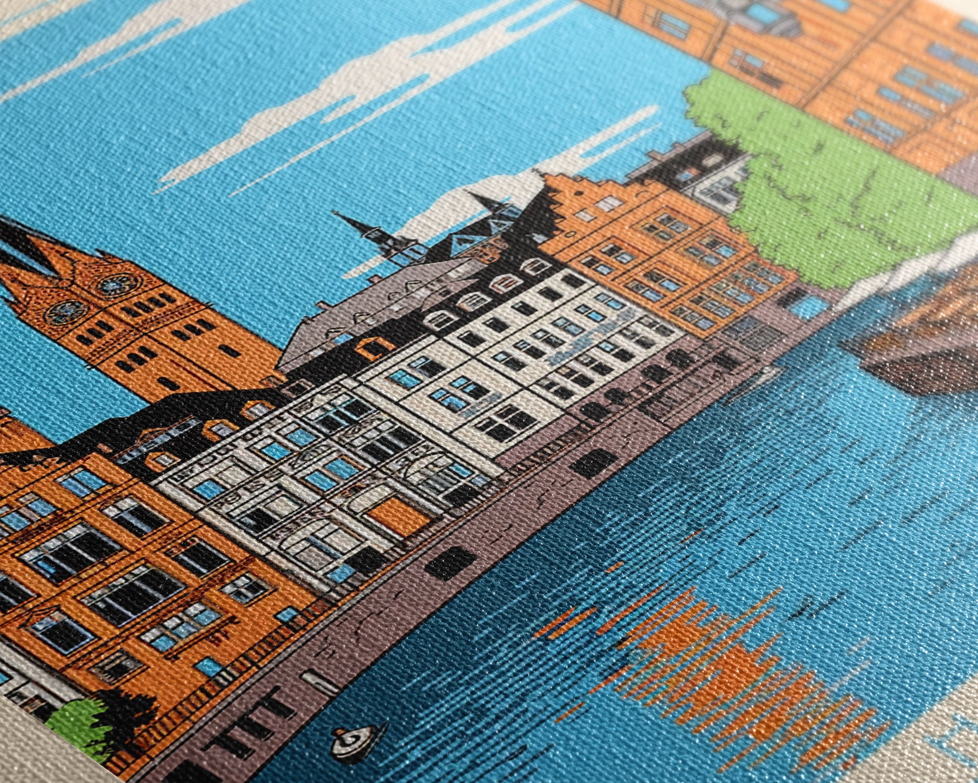 Hamburg Germany Travel Poster Framed Canvas Print, Midcentury Modern Art, Pop Art Wall Decor, Scenic Wall Art, Bedroom Decoration, Office Art