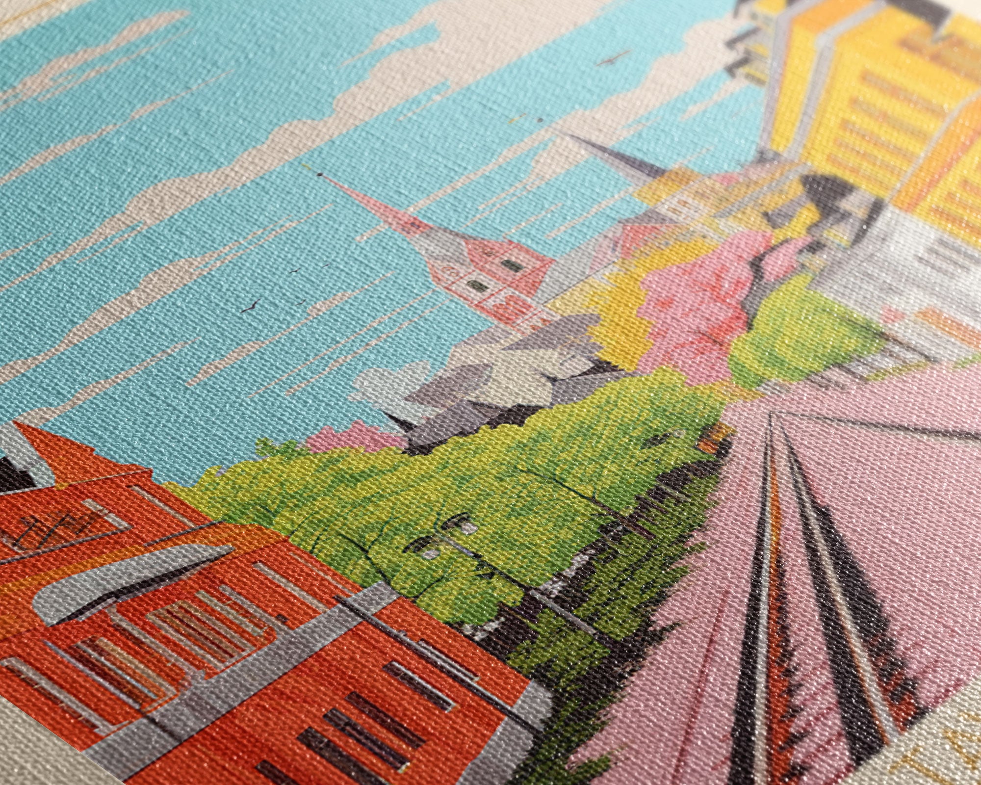 Hämeenlinna City in Finland Finland Travel Poster Framed Canvas Print, Midcentury Modern Art, Pop Art Wall Decor, Home Decor, Vacation Gift, Bedroom Art