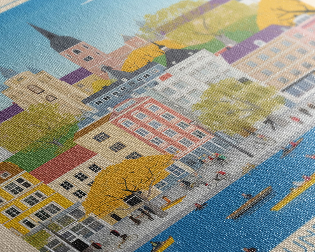 Hanover Germany Travel Poster Framed Canvas Print, Midcentury Modern Art, Pop Art Wall Decor, Scenic Wall Art, Living Room Decoration, Office Art