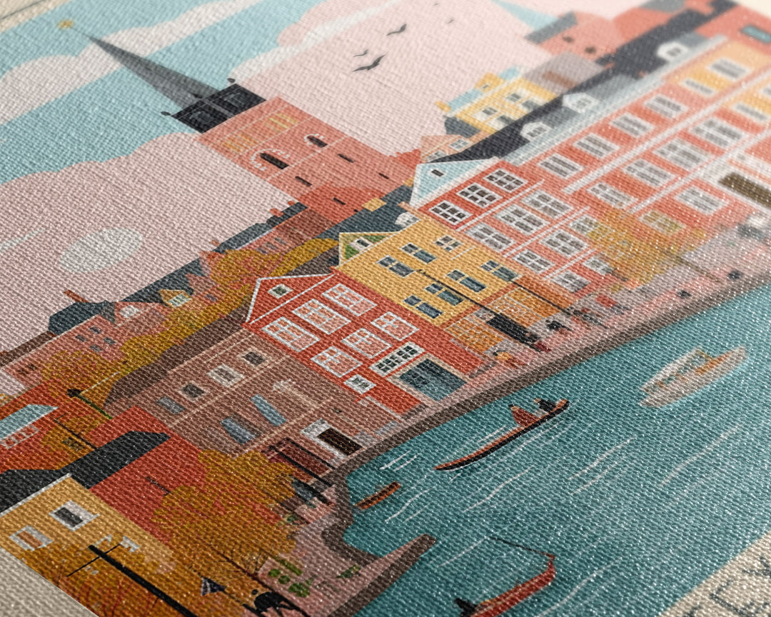 Helsingborg Sweden Travel Poster Framed Canvas Print, Midcentury Modern Art, Pop Art Wall Decor, Scenic Wall Art, Bedroom Decoration, Office Art