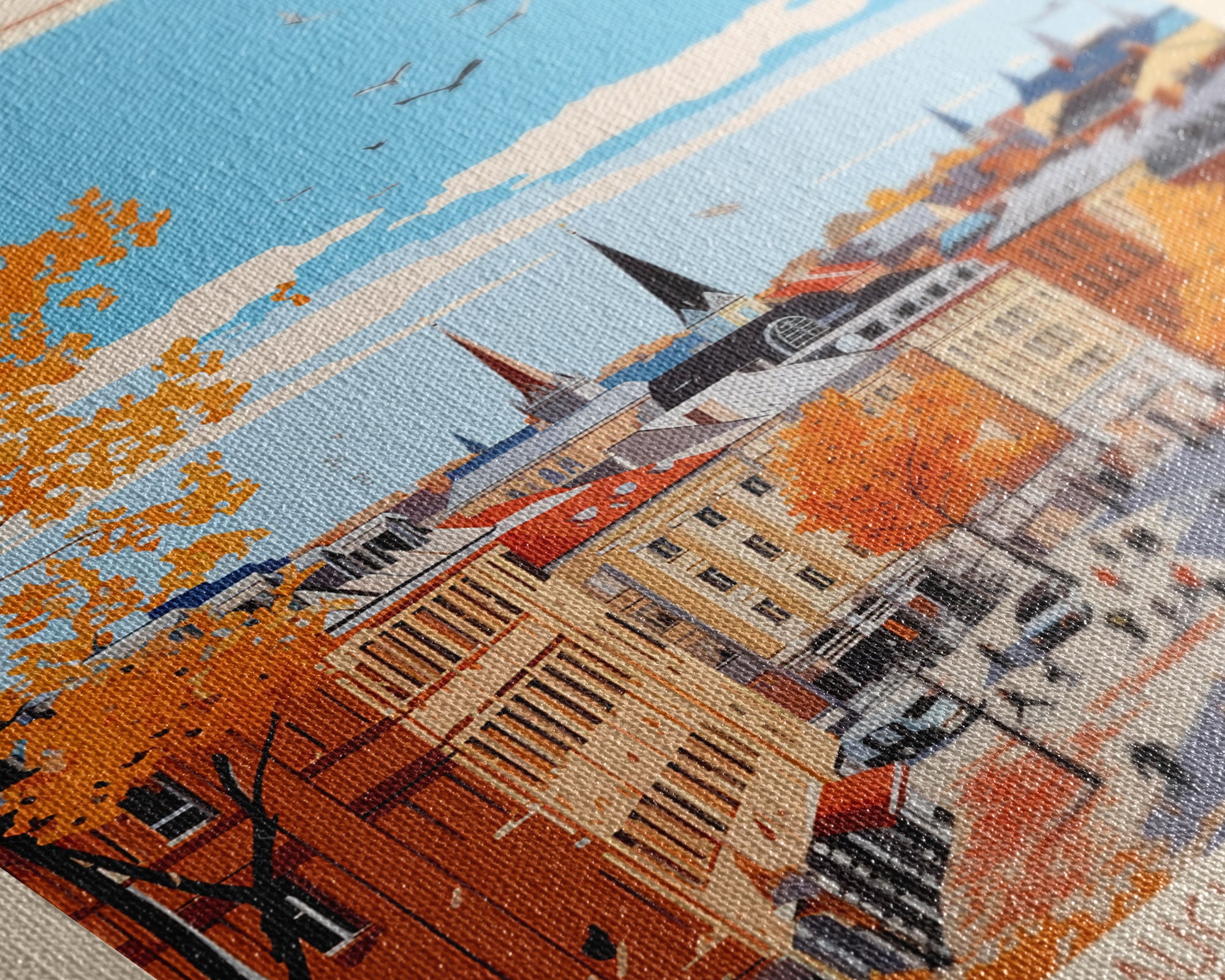 Helsinki Finland Travel Poster Framed Canvas Print, Midcentury Modern Art, Pop Art Wall Decor, Scenic Bedroom Art, Office Decoration