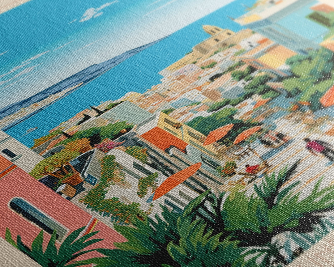 Heraklion Greece Travel Poster Framed Canvas Print, Midcentury Modern Art, Pop Art Wall Decor, Scenic Living Room Art, Bedroom Decor