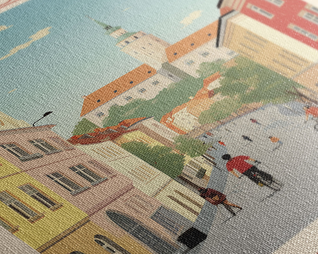 Hradec Králové Czech Republic Travel Poster Framed Canvas Print, Midcentury Modern Art, Pop Art Wall Decor, Scenic Living Room Art, Bedroom Gift