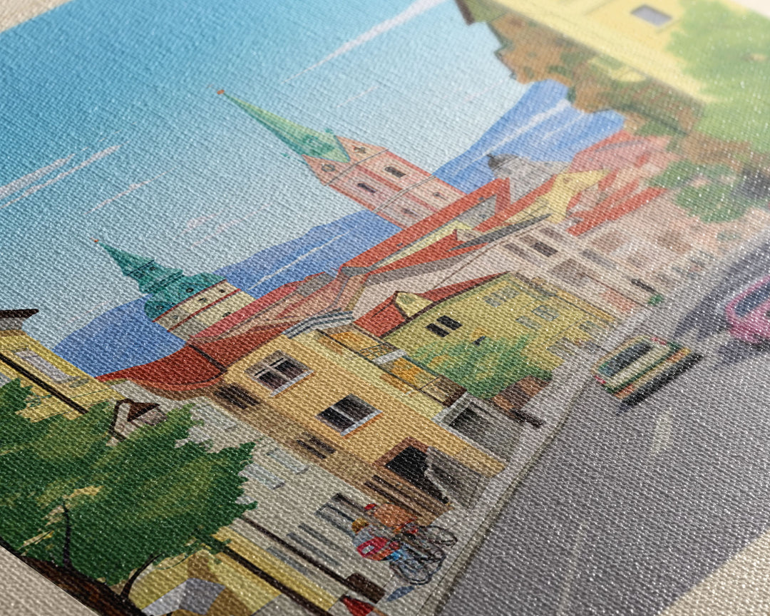 Iași Romania Travel Poster Framed Canvas Print, Midcentury Modern Art, Pop Art Wall Decor, Scenic Wall Art, Living Room Decoration, Office Gift