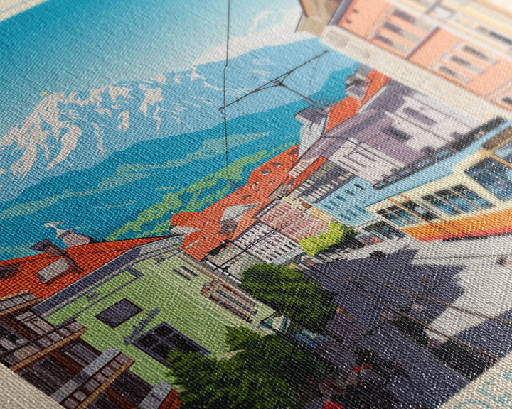 Innsbruck Austria Travel Poster Framed Canvas Print, Midcentury Modern Art, Pop Art Wall Decor, Scenic Wall Art, Living Room Decoration, Office Art