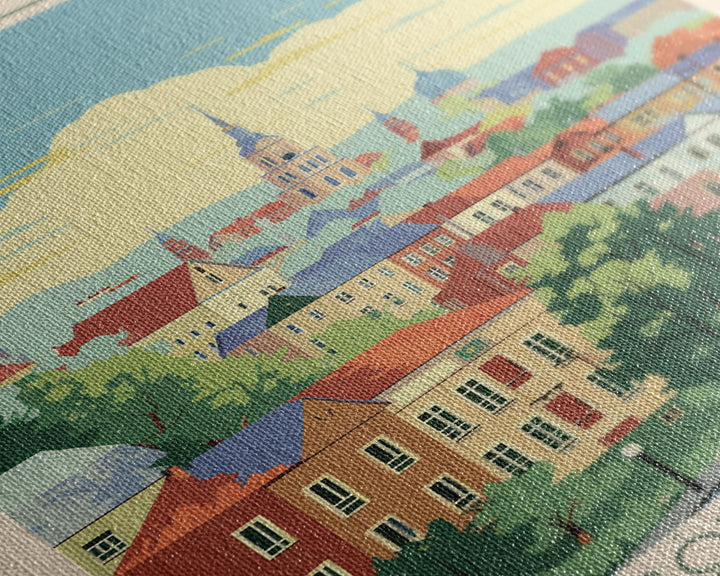 Izhevsk Russia Travel Poster Framed Canvas Print, Midcentury Modern Art, Pop Art Wall Decor, Scenic Living Room Art, Bedroom Gift