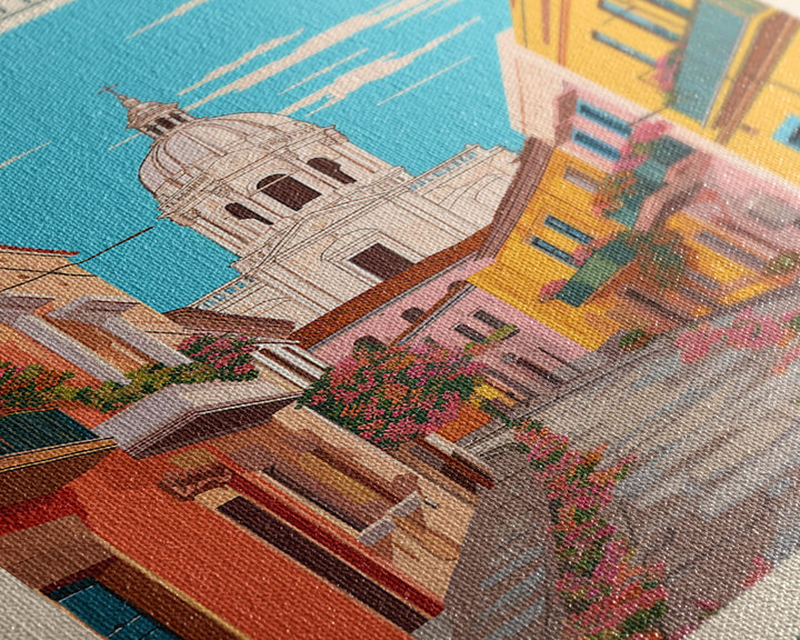 Jerez de la Frontera Spain Travel Poster Framed Canvas Print, Midcentury Modern Art, Pop Art Wall Decor, Scenic Bedroom Art, Office Decoration