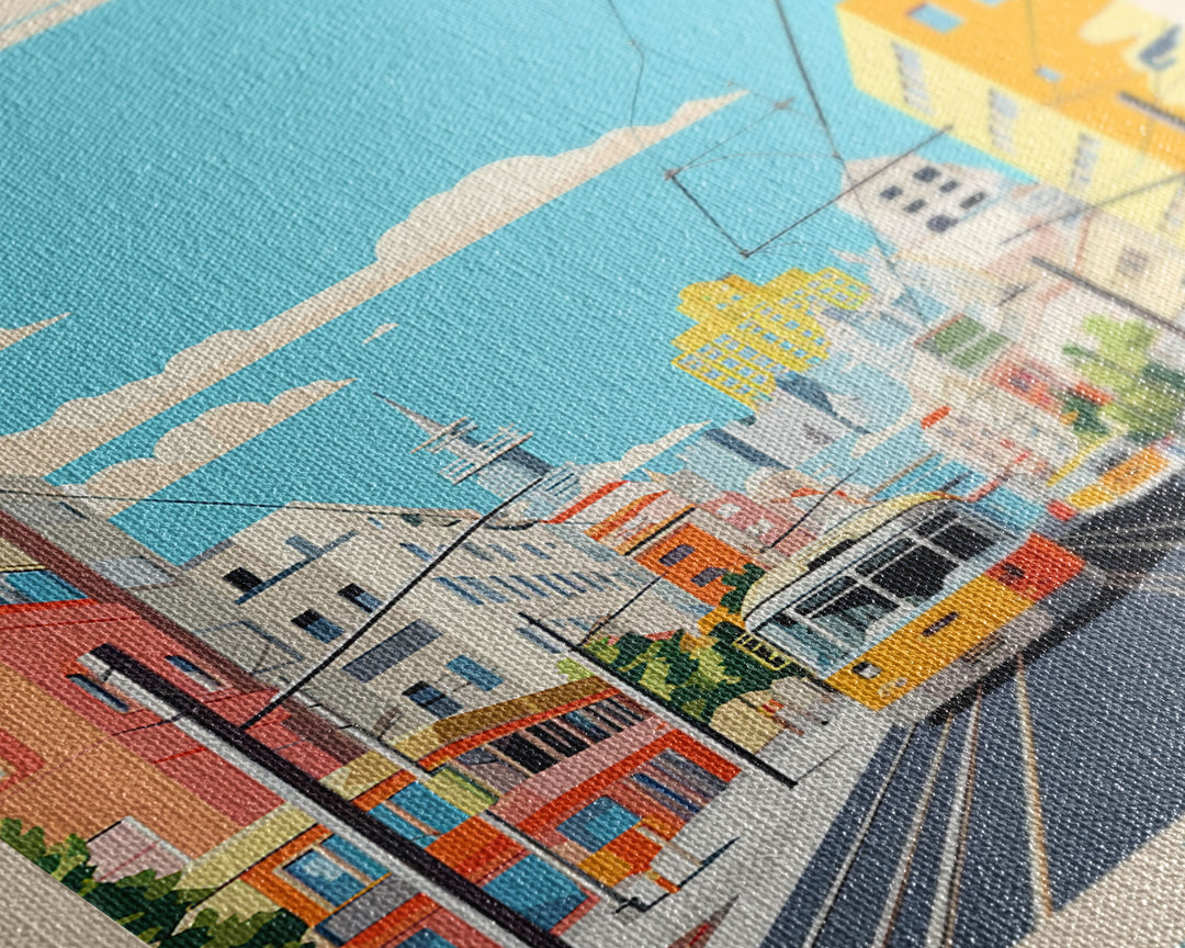 Joensuu Finland Travel Poster Framed Canvas Print, Midcentury Modern Art, Pop Art Wall Decor, Scenic Living Room Art, Bedroom Decor