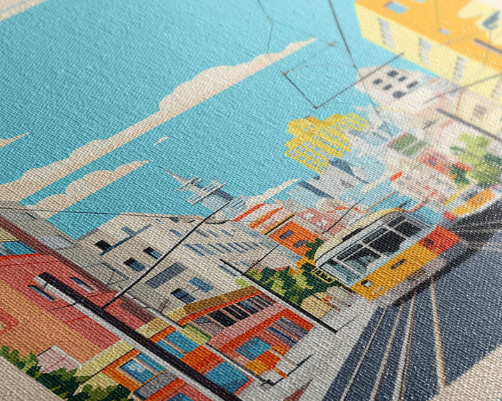 Joensuu Finland Travel Poster Framed Canvas Print, Midcentury Modern Art, Pop Art Wall Decor, Scenic Living Room Art, Bedroom Decor