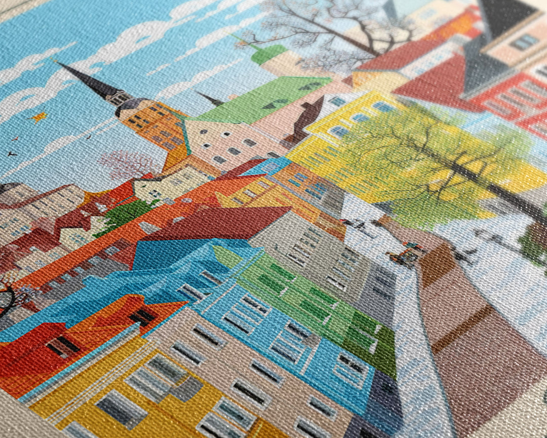 Jönköping Sweden Travel Poster Framed Canvas Print, Midcentury Modern Art, Pop Art Wall Decor, Home Decor, Vacation Gift, Office Art