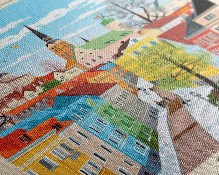 Jönköping Sweden Travel Poster Framed Canvas Print, Midcentury Modern Art, Pop Art Wall Decor, Home Decor, Vacation Gift, Office Art