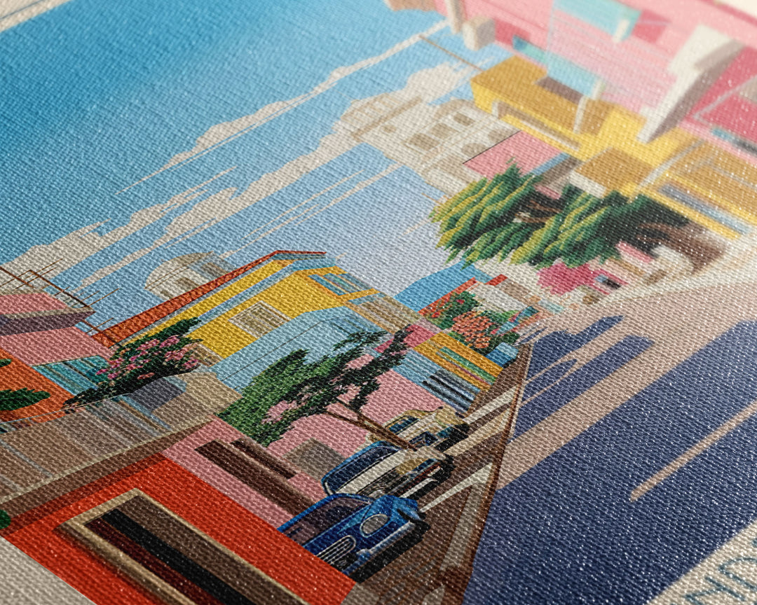 Kalamaria Greece Travel Poster Framed Canvas Print, Midcentury Modern Art, Pop Art Wall Decor, Scenic Wall Art, Living Room Decoration, Office Art