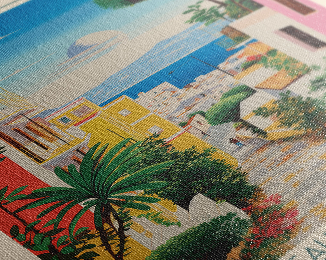 Kallithea Greece Travel Poster Framed Canvas Print, Midcentury Modern Art, Pop Art Wall Decor, Scenic Wall Art, Living Room Decoration, Office Gift