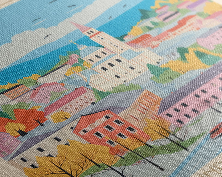 Kamianske Ukraine Travel Poster Framed Canvas Print, Midcentury Modern Art, Pop Art Wall Decor, Scenic Wall Art, Living Room Decoration, Office Art