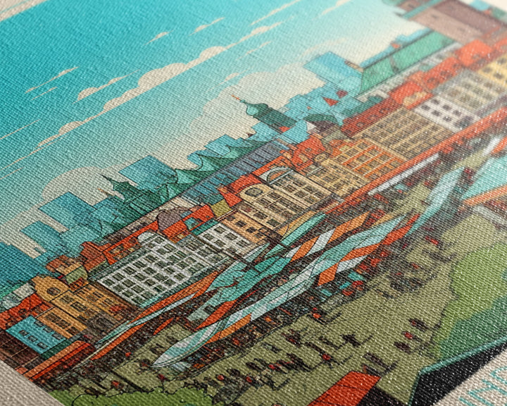 Katowice Poland Travel Poster Framed Canvas Print, Midcentury Modern Art, Pop Art Wall Decor, Home Decor, Vacation Gift, Office Art